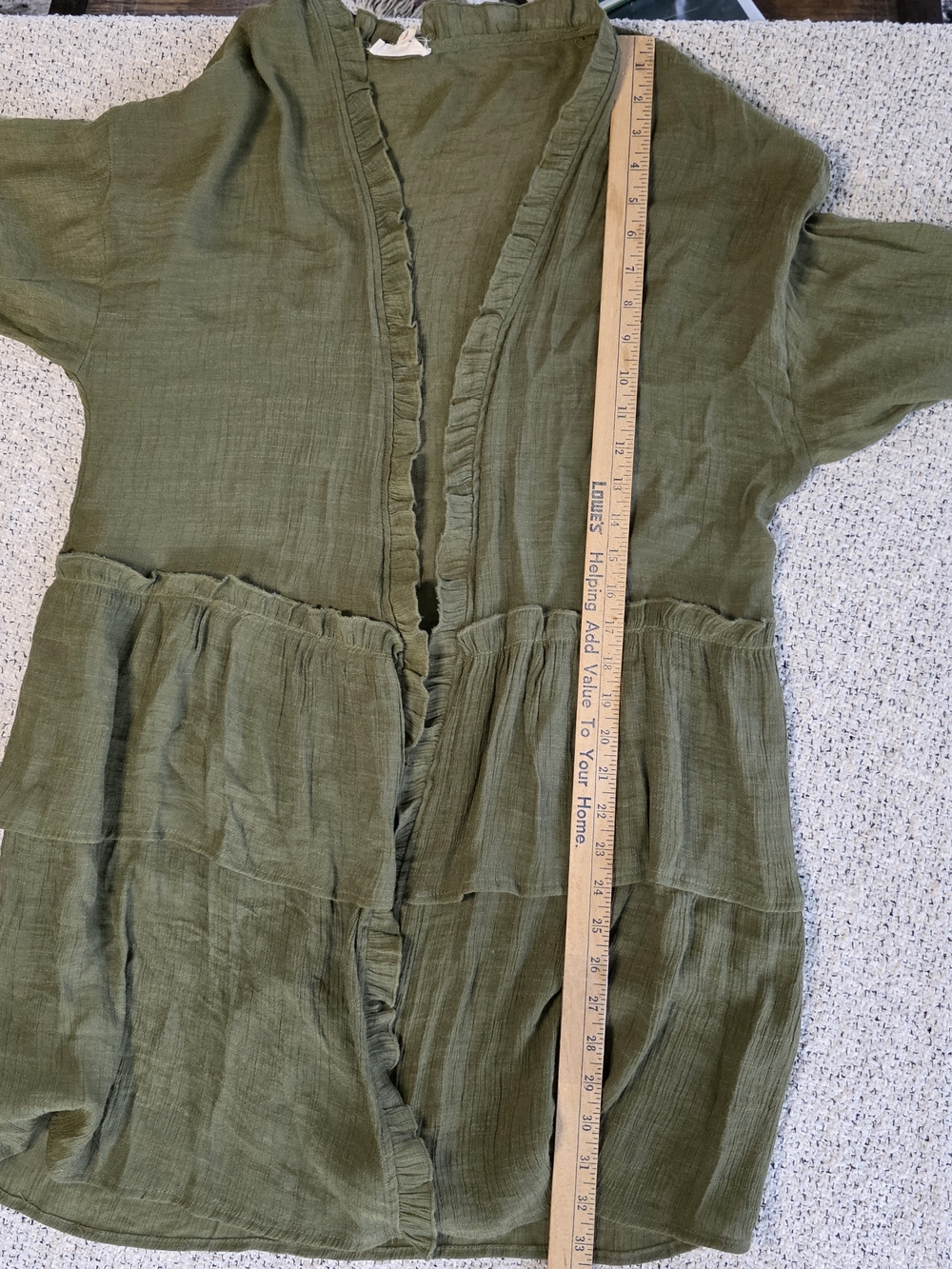 Easel Olive Tencel Ruffle Duster Cardigan Boho M - Picture 6 of 10